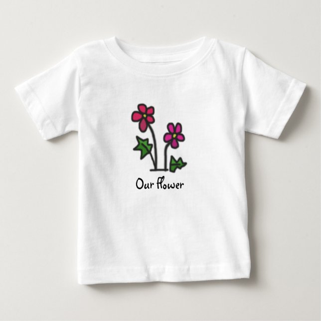 Camiseta Para Bebê Rosa macio da flor com texto (Frente)