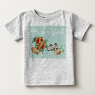 Camiseta Para Bebê Rosa Pêssego Amor Pássaro Cerejeira Vintage