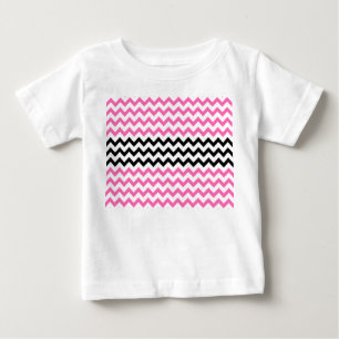 Camiseta Para Bebê Rosa quente e preto Chevron