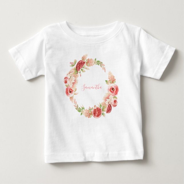 Camiseta Para Bebê Rosa Rosa Rosa Rosa Floral Greenery Girl (Frente)