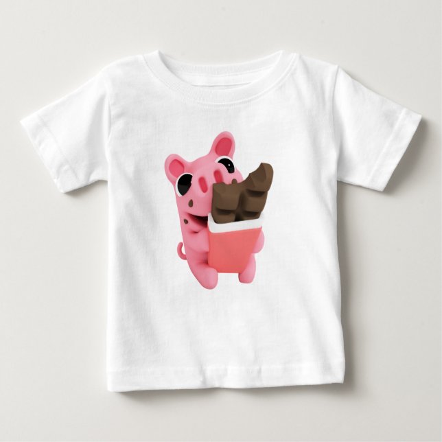 Camiseta Para Bebê Rosa the Pig Chocolate (Frente)
