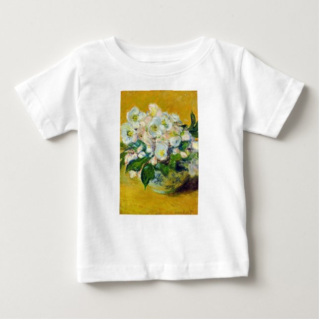 Camiseta Para Bebê Rosas de Natal (por Claude Monet) (Frente)