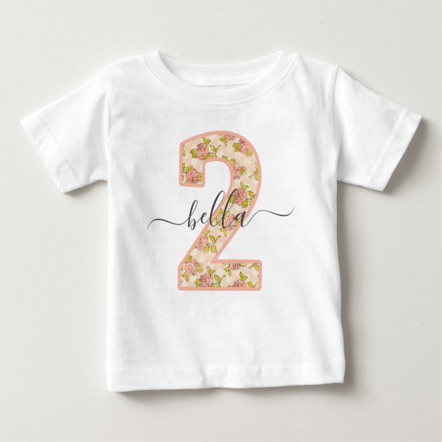 Camiseta Para Bebê Rosas do chique e Parte do segundo aniversário de  (Frente)