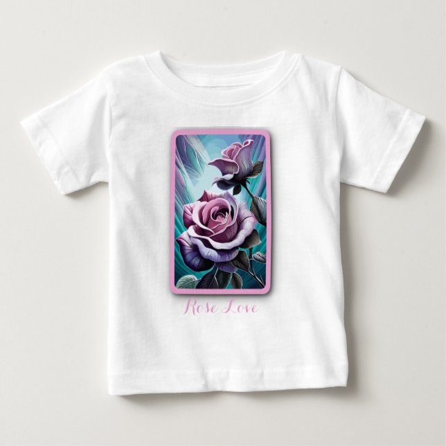 Camiseta Para Bebê Rosas radiantes: Pétalas Perfeitamente Rosa e Púrp (Frente)