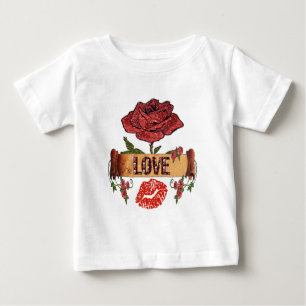 Camiseta Para Bebê Rosas Rockabilly RAB, Amor & Batom