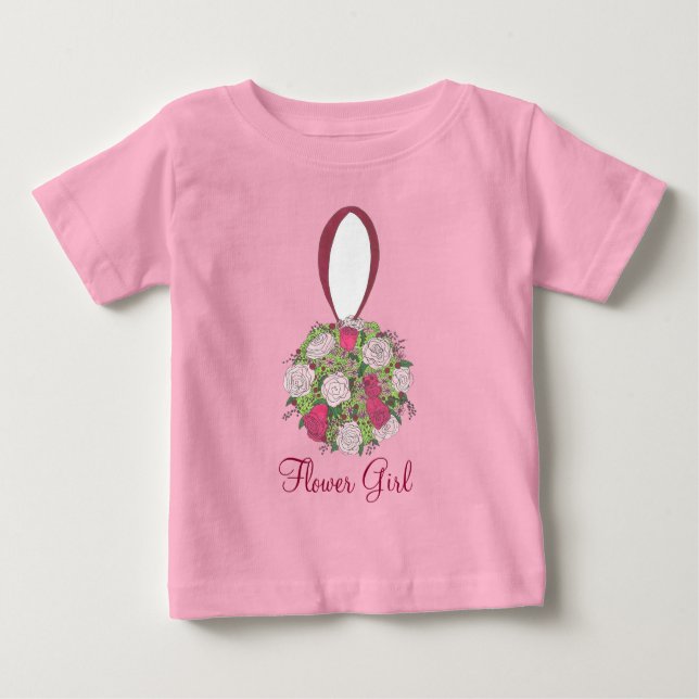 Camiseta Para Bebê Rosas Rosa Buquê Flor  Teto Festa de casamento (Frente)