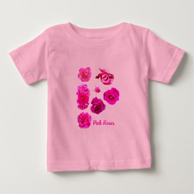 Camiseta Para Bebê Rosas Rosas  (Frente)