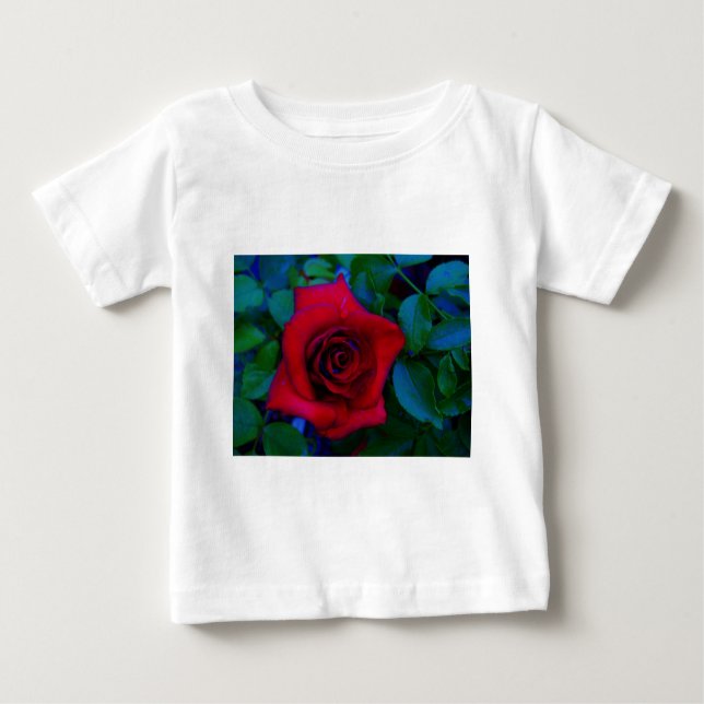 Camiseta Para Bebê Rosas vermelhas com tons azuis (Frente)