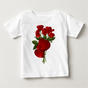 Camiseta Para Bebê Rosas vermelhas e corações impressionantes