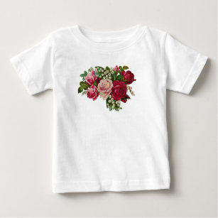 Camiseta Para Bebê Rosas vitorianos clássicos Lily do Vale Romance