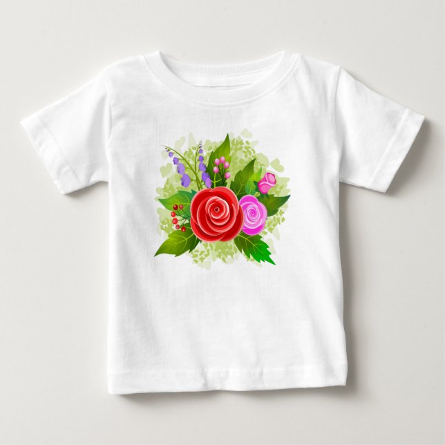 Camiseta Para Bebê Rose Flowers Illustration (Frente)