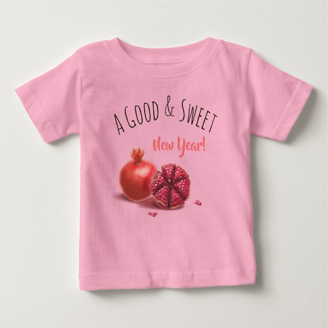 Camiseta Para Bebê Rosh Hashanah Judeu Ano Novo Pomegranatos (Frente)