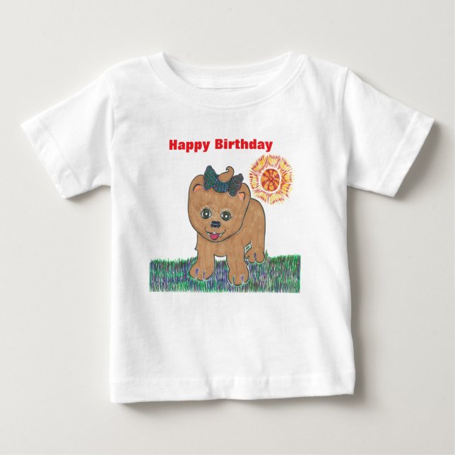 Camiseta Para Bebê Rosie The Pomeranian Puppy (Frente)