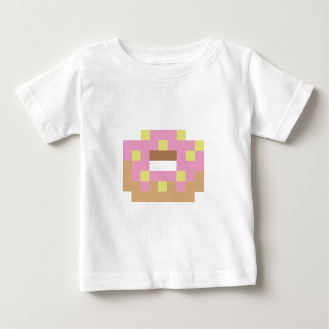 Camiseta Para Bebê Rosquinha cor-de-rosa do fosco do pixel (Frente)