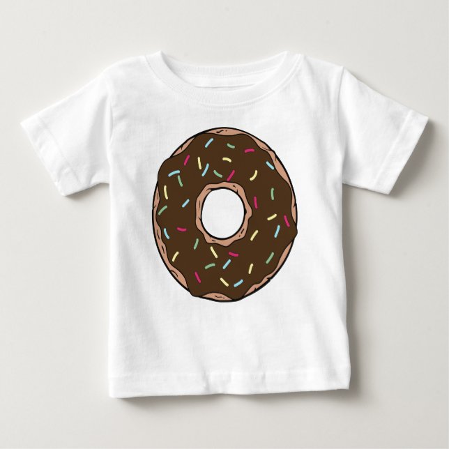 Camiseta Para Bebê Rosquinha De Chocolate, Noz, Glazz, Icagem, Prétes (Frente)
