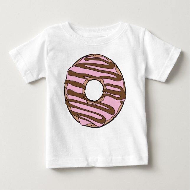 Camiseta Para Bebê Rosquinha Rosa, Castanho, Chocolate, Icagem, Glacé (Frente)