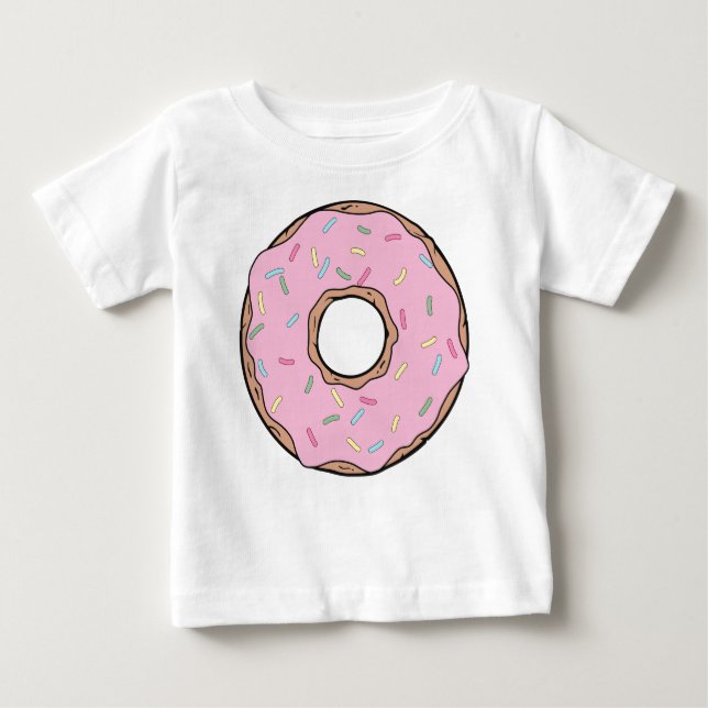 Camiseta Para Bebê Rosquinha Rosa, Noz-Rosa, Glacé, Icagem, Estirpes (Frente)