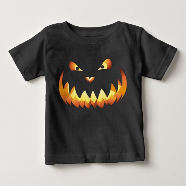 Camiseta Para Bebê Rosto de Abóbora 4 para o Halloween (Frente)