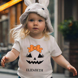 Camiseta Para Bebê Rosto de Abóbora Fofo Menina Personalizado Hallowe