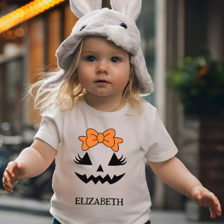 Camiseta Para Bebê Rosto de Abóbora Fofo Menina Personalizado Hallowe
