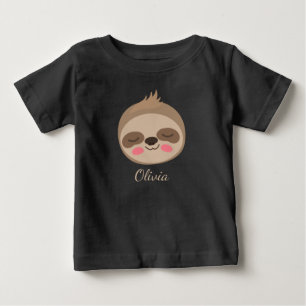 Camiseta Para Bebê Rosto de Bebe Preguiça Fofo Com Nome Personalizado