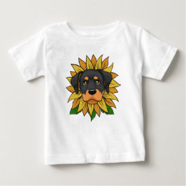 Camiseta Para Bebê Rosto de cachorro Rottweiler fofo em Girassol