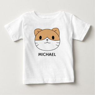 Camiseta Para Bebê Rosto de Desenho Animado de Gato Fofo Personalizad