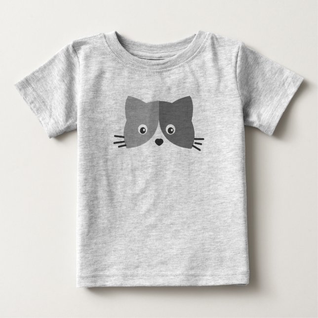 Camiseta Para Bebê Rosto de Gato Bonito (Frente)