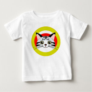 Camiseta Para Bebê Rosto de Gato de Desenho Animado Fofo com Design G
