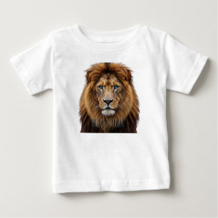 Camiseta Para Bebê Rosto de Leão Majestoso com Olhos Azuis Anima Fa