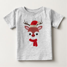 Camiseta Para Bebê Rosto de Reindeer de Natal