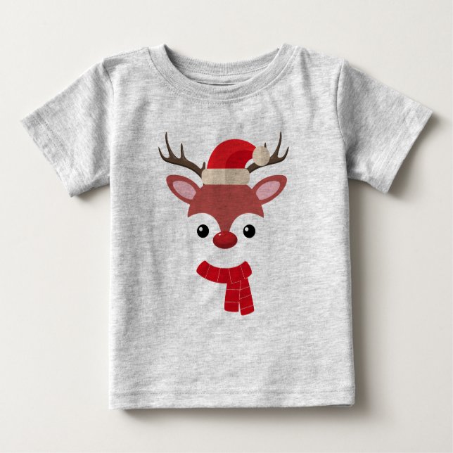 Camiseta Para Bebê Rosto de Reindeer de Natal (Frente)