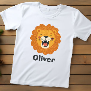 Camiseta Para Bebê Rosto Feliz de Leão Rugindo - Animal Fofo da Selva