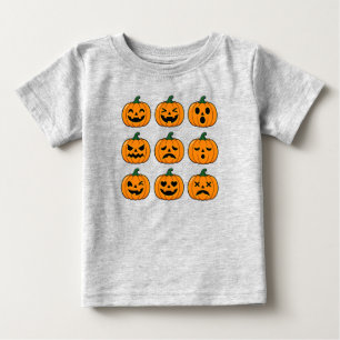 Camiseta Para Bebê Rostos de Abóbora Fofos Desenho de Halloween