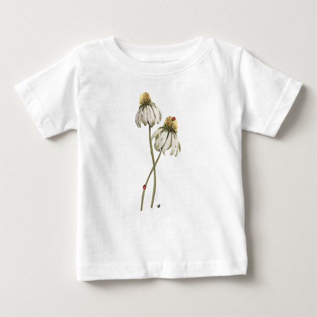 Camiseta Para Bebê Rote Marienkäfern auf Echinacea-Blume Abbildung (Frente)