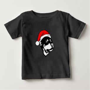 Camiseta Para Bebê Rottweiler Cachorro vestindo Natal Vermelho Chapéu
