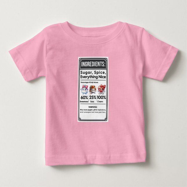 Camiseta Para Bebê Rótulo de Ingrediente da Menina Engraçada Simples  (Frente)