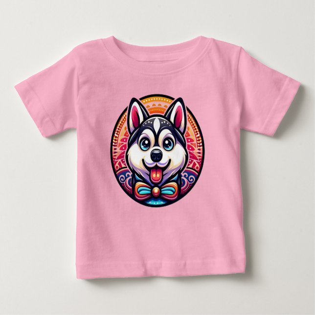Camiseta Para Bebê Rouco bonito ilustrado no estilo Mandala (Frente)