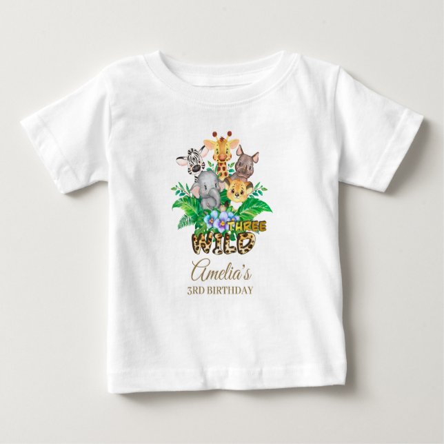 Camiseta Para Bebê Roupa de aniversário de 3 anos para Garotas Selvag (Frente)