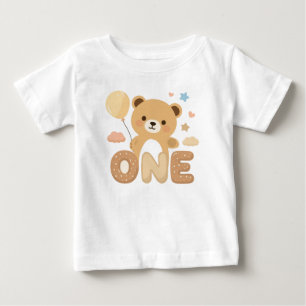 Camiseta Para Bebê Roupa de Aniversário de Urso Fofo – Design ONE