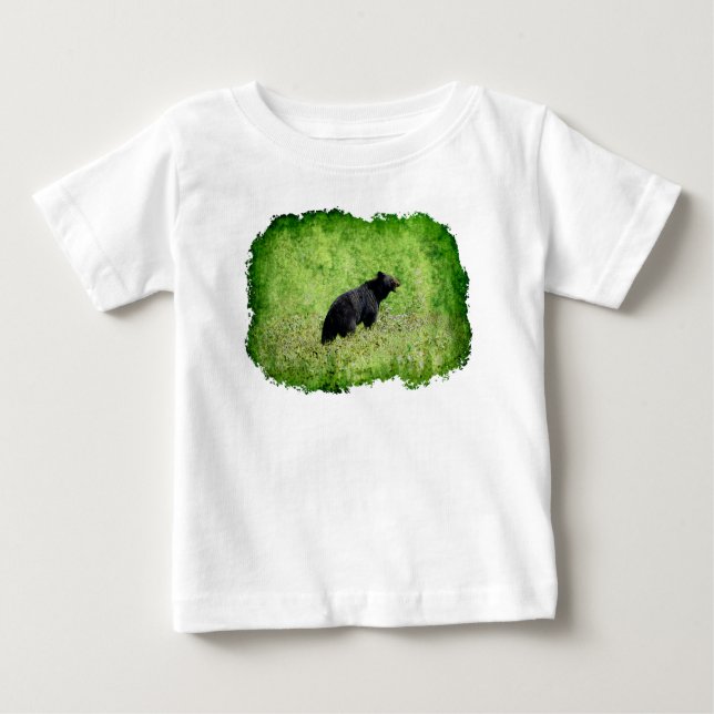 Camiseta Para Bebê Roupa de Arranjo de Urso Negro Andando (Frente)