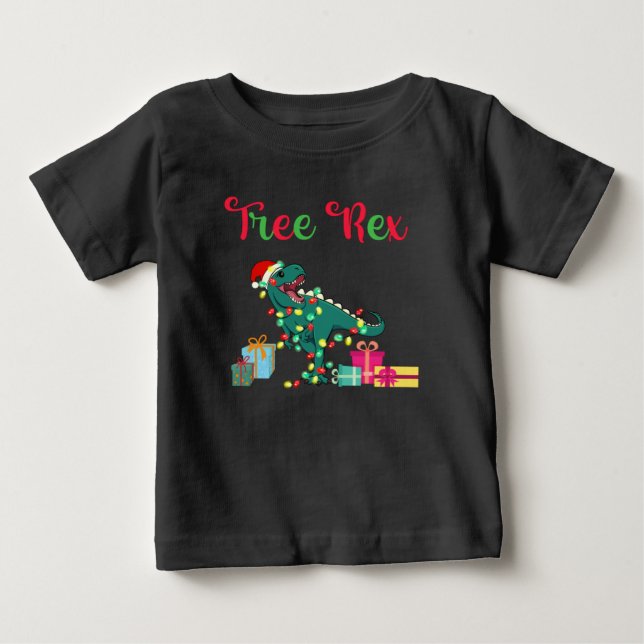 Camiseta Para Bebê roupa de bebê rex de natal rex de árvore (Frente)