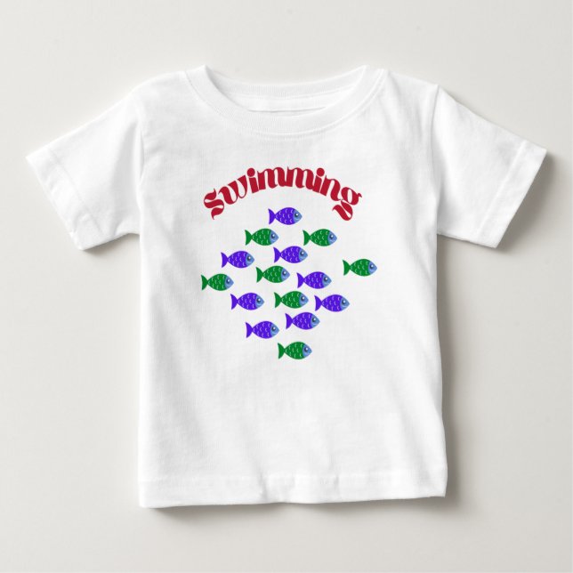 Camiseta Para Bebê roupa de férias de natação de peixe (Frente)