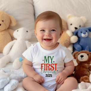 Camiseta Para Bebê Roupa de Natal Vermelha e Verde Fofa para o Primei