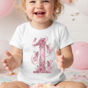Camiseta Para Bebê Roupa de Primeiro Aniversário Rosa Fada Meninas