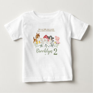 Camiseta Para Bebê Roupas de Aniversário de Animais da Fazenda Fofos