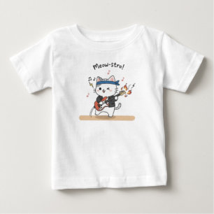 Camiseta Para Bebê Roupas de Bebê Gato Tocado Guitarra Música Engraça