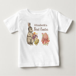 Camiseta Para Bebê Roupas de Bebê para Primeiro Páscoa Coelho Vintage