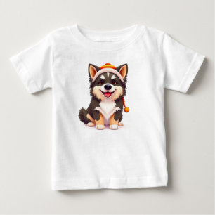 Camiseta Para Bebê Roupas infantis com desenho de cachorro fofo em es