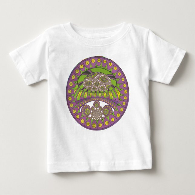 Camiseta Para Bebê Roxo Africano e Caleidoscópio Amarelo Tradicional (Frente)